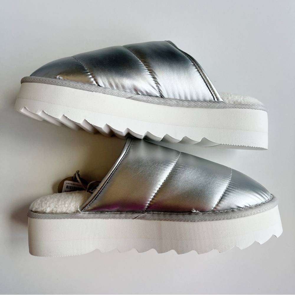 Anthropologie NEW Maeve Puffy Platform Slipper Shoes Silver Size Large US 10/11 - Picture 9 of 12